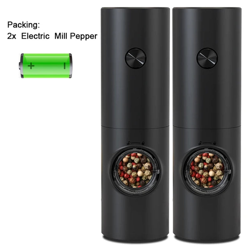 Electric Automatic Pepper and Salt Grinder Set with Base, Battery-Powered, LED Light, and Adjustable Coarseness - Kitchen Essential