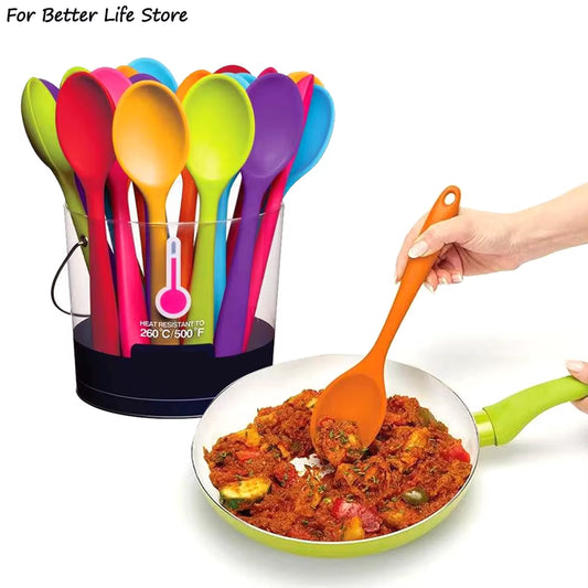 Soft Silicone Spoon with Long Handle - Professional Cooking Utensil for Enhanced Kitchen Experience