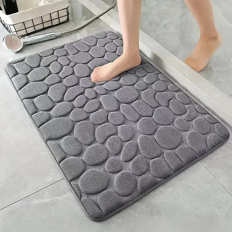 3D Cobblestone Embossed Non-Slip Bathroom Mat - Absorbent, Machine Washable, Quick Drying Door Floor Carpet