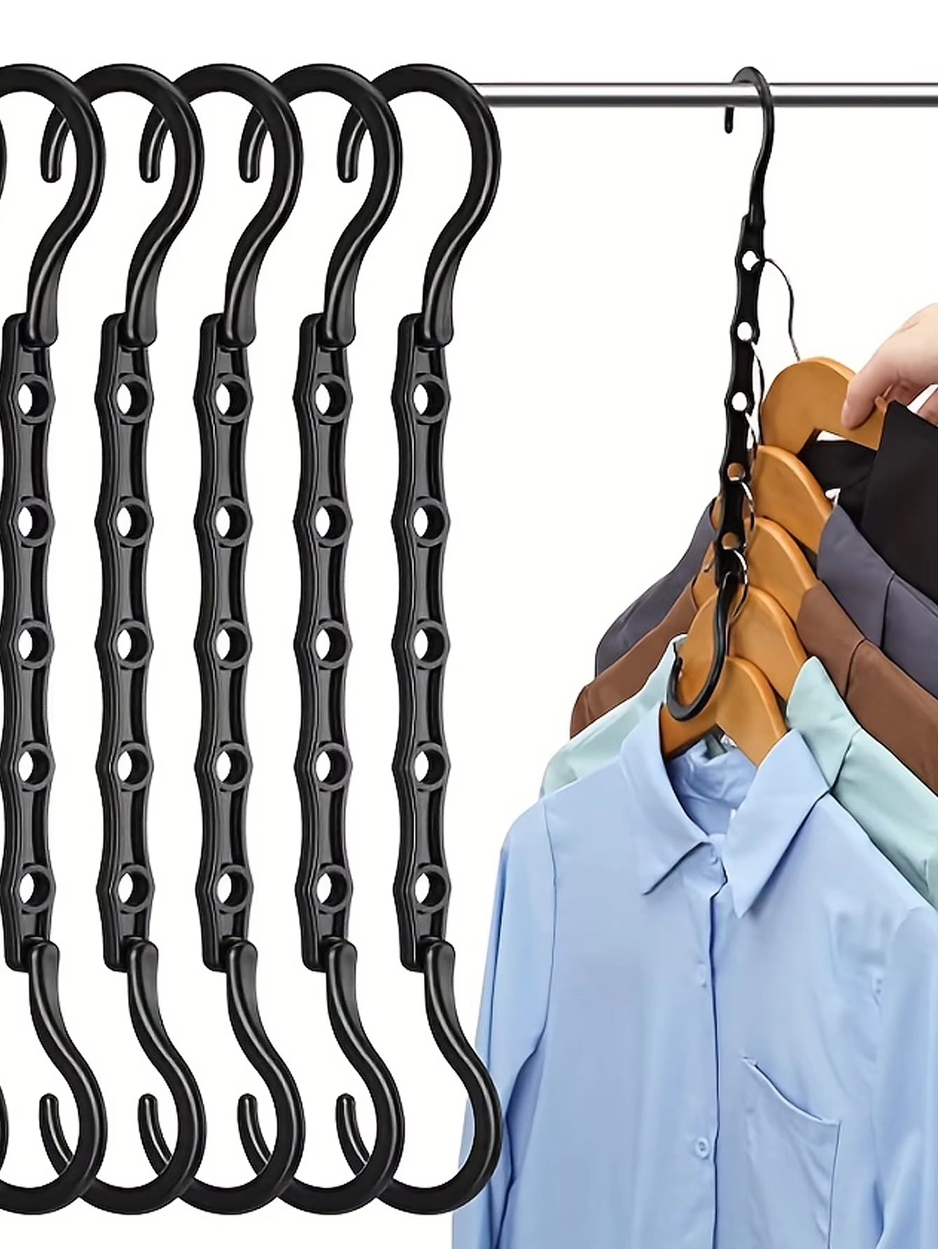 Multifunctional Space-Saving Plastic Clothes Rack with Rotary Organizer and 5 Holes for Closet and Wardrobe Storage