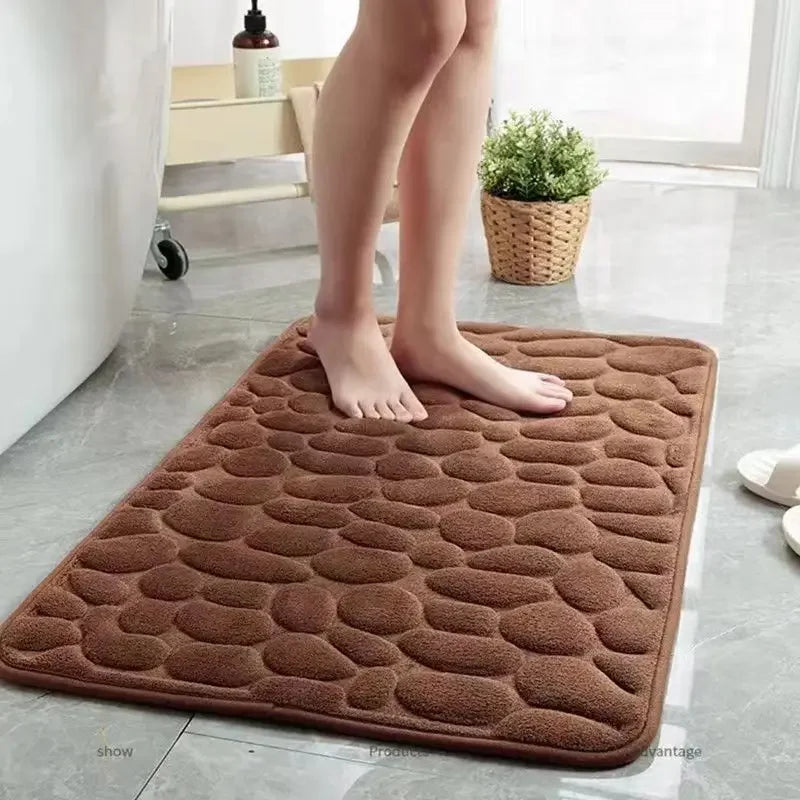 3D Cobblestone Embossed Non-Slip Bathroom Mat - Absorbent, Machine Washable, Quick Drying Door Floor Carpet