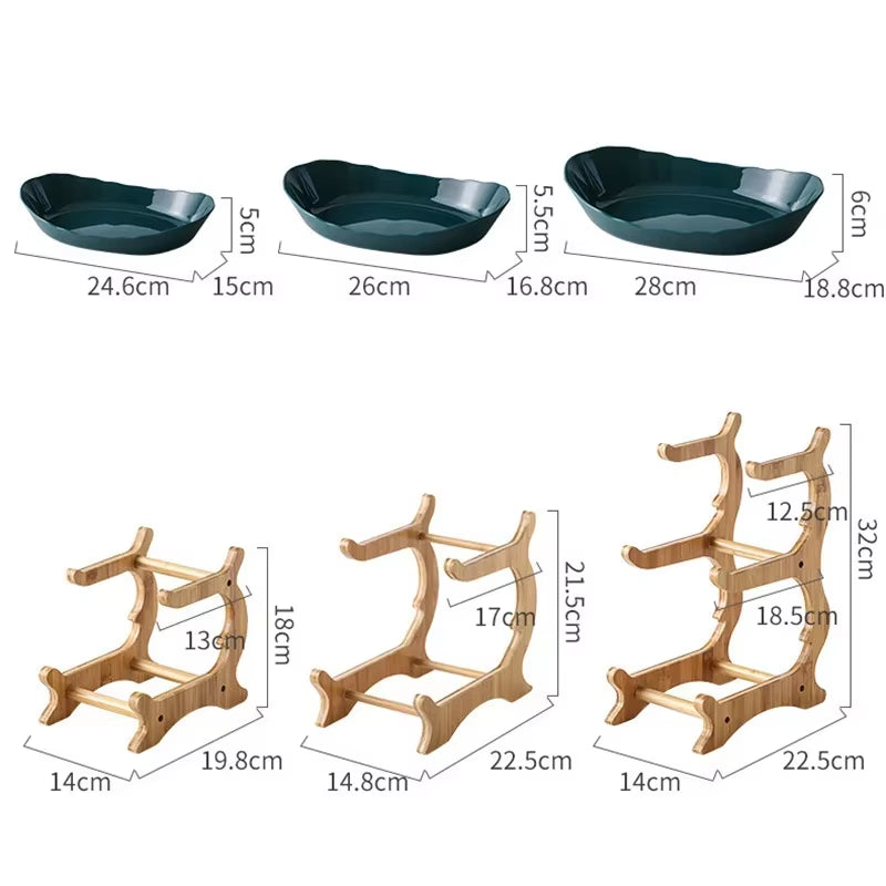 Three-Tier Wooden Serving Tray with Partitioned Sections for Fruits, Snacks, and Desserts