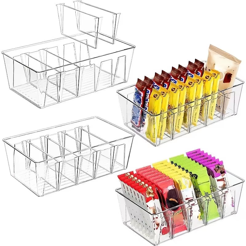 Clear Plastic Refrigerator Organizer Bin with Divider for Food Storage - Versatile Fridge, Freezer, and Pantry Organizer