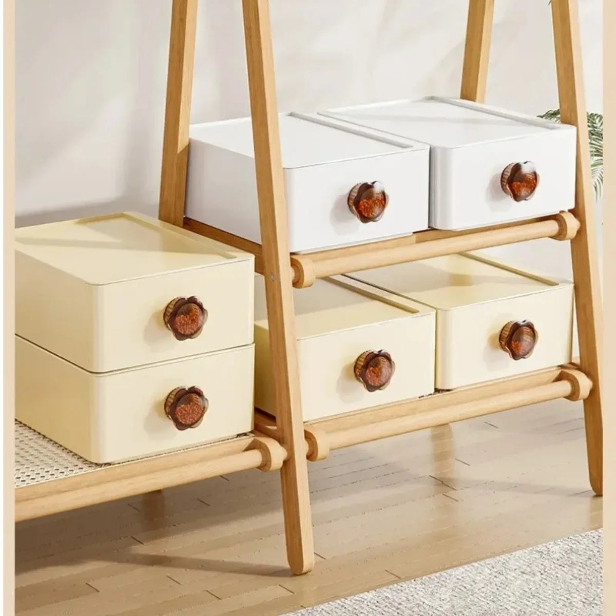 A set of foldable drawer organizers designed for underwear storage, featuring multiple compartments to neatly separate and organize socks, bras, and panties; made from breathable fabric to protect garments and maintain freshness