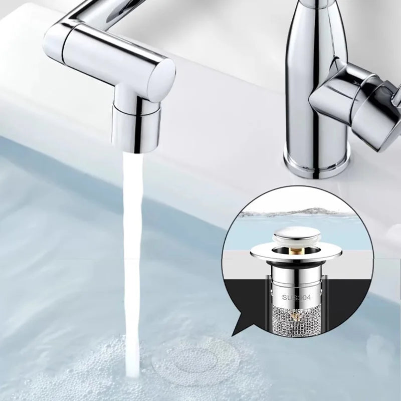 A Pop-Up Sink Drain Filter is a sink drain stopper featuring a built-in strainer that prevents debris and hair from entering the drain, thereby reducing the likelihood of clogs. It typically consists of a stopper with a spring-loaded mechanism, allowing users to open or close the drain with a simple press. The integrated strainer captures unwanted particles, ensuring efficient drainage and easier maintenance