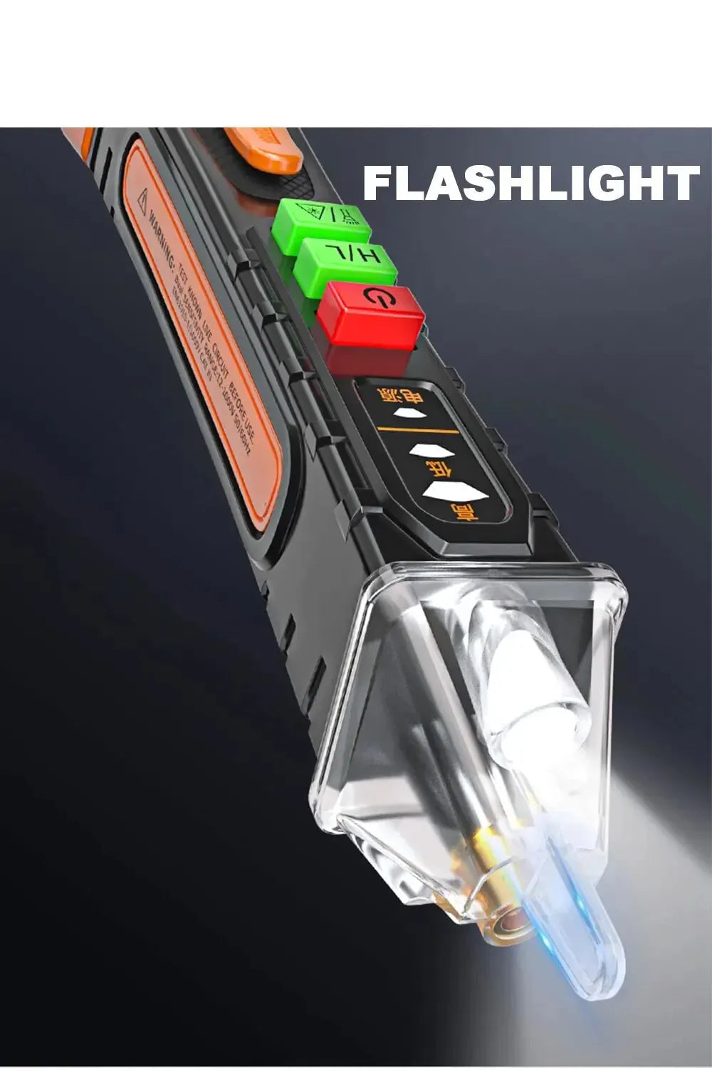 A voltage detector electrical pen, also known as a non-contact voltage tester, designed to detect the presence of voltage in electrical circuits without direct contact. It features a handheld design with an insulated probe, an LED indicator to signal voltage detection, and a sensitivity range suitable for various applications, typically from 90V to 1000V AC