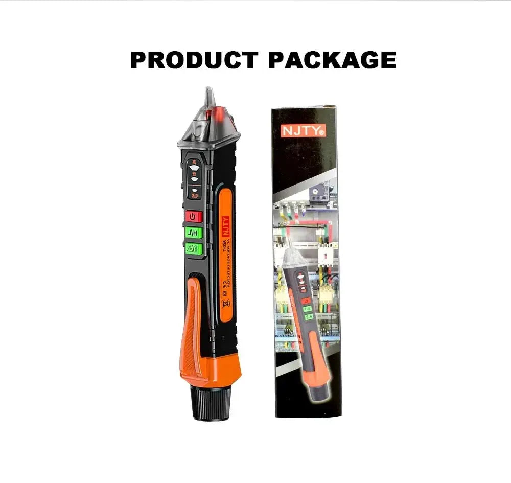 A voltage detector electrical pen, also known as a non-contact voltage tester, designed to detect the presence of voltage in electrical circuits without direct contact. It features a handheld design with an insulated probe, an LED indicator to signal voltage detection, and a sensitivity range suitable for various applications, typically from 90V to 1000V AC