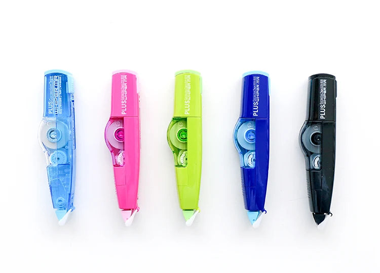 A compact mini roller correction tape dispenser designed for precise and convenient correction of written or printed text. Featuring a small, ergonomic design, it fits comfortably in hand and is ideal for on-the-go use. The tape provides a smooth, opaque correction layer suitable for immediate writing over, making it perfect for students, professionals, and anyone needing quick text corrections.