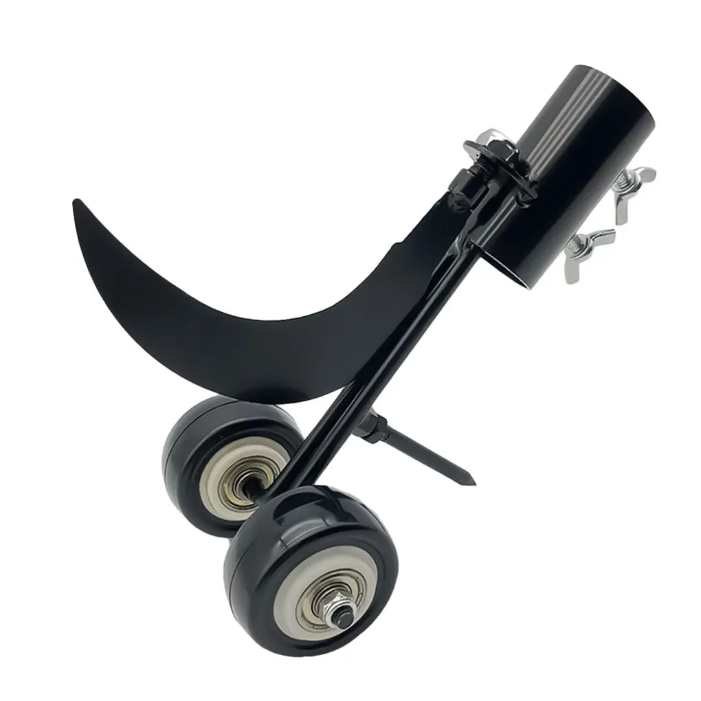 A portable gap weeder grass trimmer featuring an adjustable-length handle and a specialized cutting head designed to remove weeds from narrow gaps, such as between paving stones or along driveway edges. This manual tool allows users to eliminate weeds without the need to bend down, promoting ergonomic gardening practices