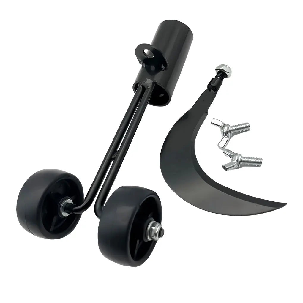 A portable gap weeder grass trimmer featuring an adjustable-length handle and a specialized cutting head designed to remove weeds from narrow gaps, such as between paving stones or along driveway edges. This manual tool allows users to eliminate weeds without the need to bend down, promoting ergonomic gardening practices