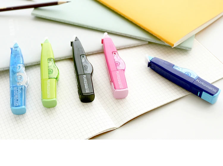 A compact mini roller correction tape dispenser designed for precise and convenient correction of written or printed text. Featuring a small, ergonomic design, it fits comfortably in hand and is ideal for on-the-go use. The tape provides a smooth, opaque correction layer suitable for immediate writing over, making it perfect for students, professionals, and anyone needing quick text corrections.