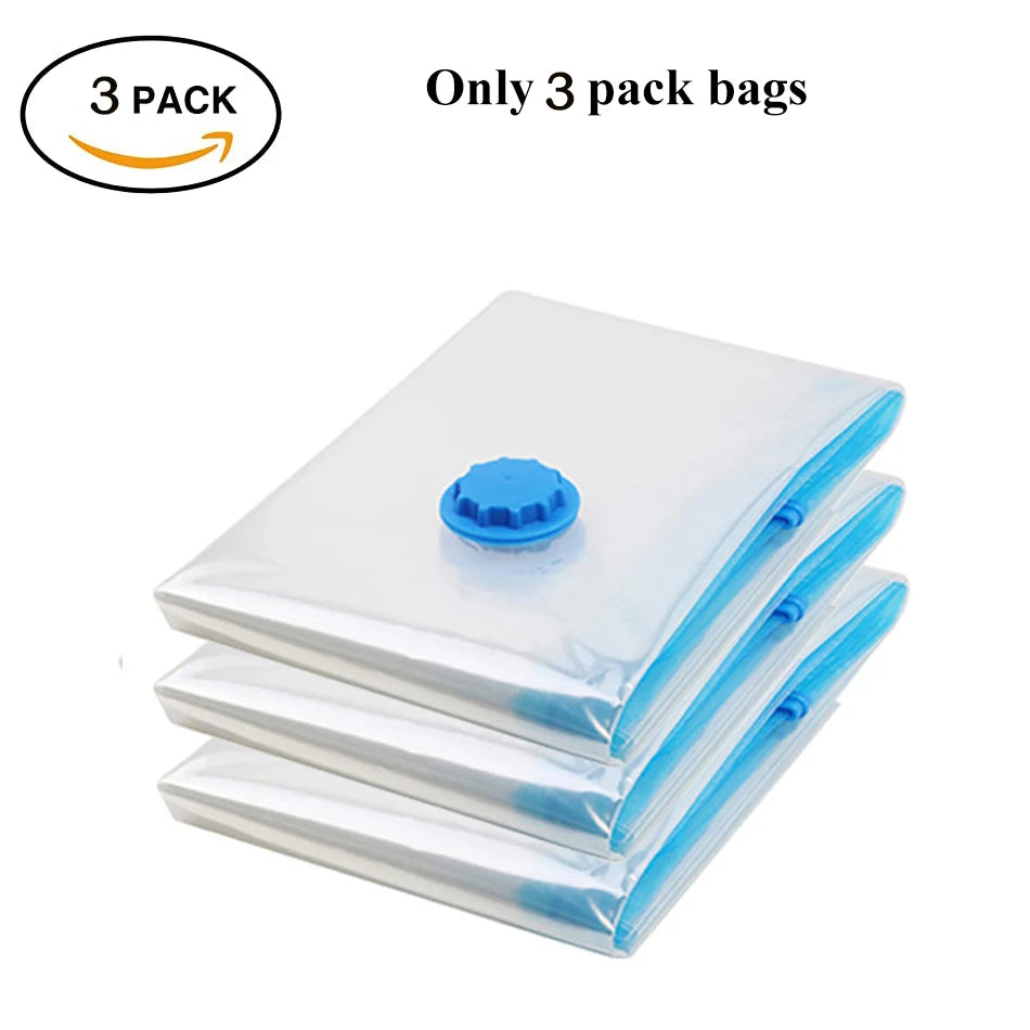 A set of vacuum storage bags designed to compress clothing, bedding, and other textiles, maximizing storage space by reducing volume through air removal. These bags are typically made from durable, airtight materials and feature a one-way valve for use with a vacuum cleaner, ensuring contents are protected from moisture, dust, and odors