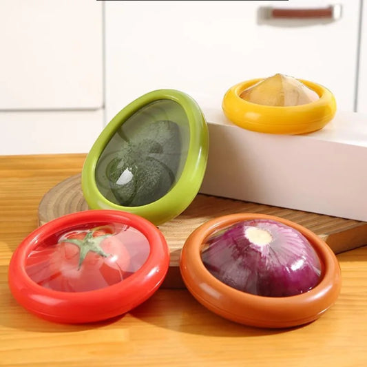 Reusable silicone fruit preservation storage set comprising multiple containers designed to extend the freshness of fruits and vegetables, featuring adjustable sizes to accommodate various produce types, made from durable, food-grade silicone, ideal for refrigerator organization