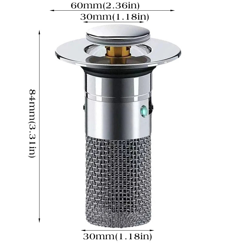 A Pop-Up Sink Drain Filter is a sink drain stopper featuring a built-in strainer that prevents debris and hair from entering the drain, thereby reducing the likelihood of clogs. It typically consists of a stopper with a spring-loaded mechanism, allowing users to open or close the drain with a simple press. The integrated strainer captures unwanted particles, ensuring efficient drainage and easier maintenance