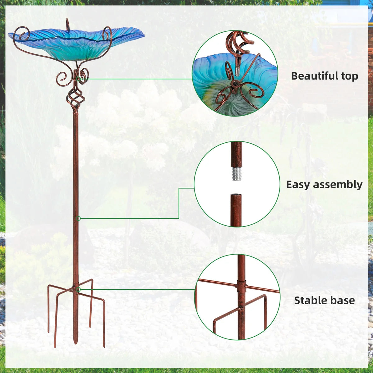 Height Flower Glass Bird Bath Garden