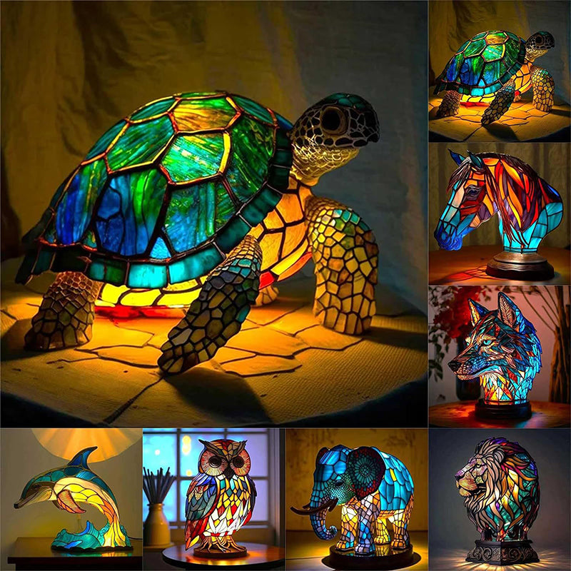 Animal Table Lamp Series with Stained Glass