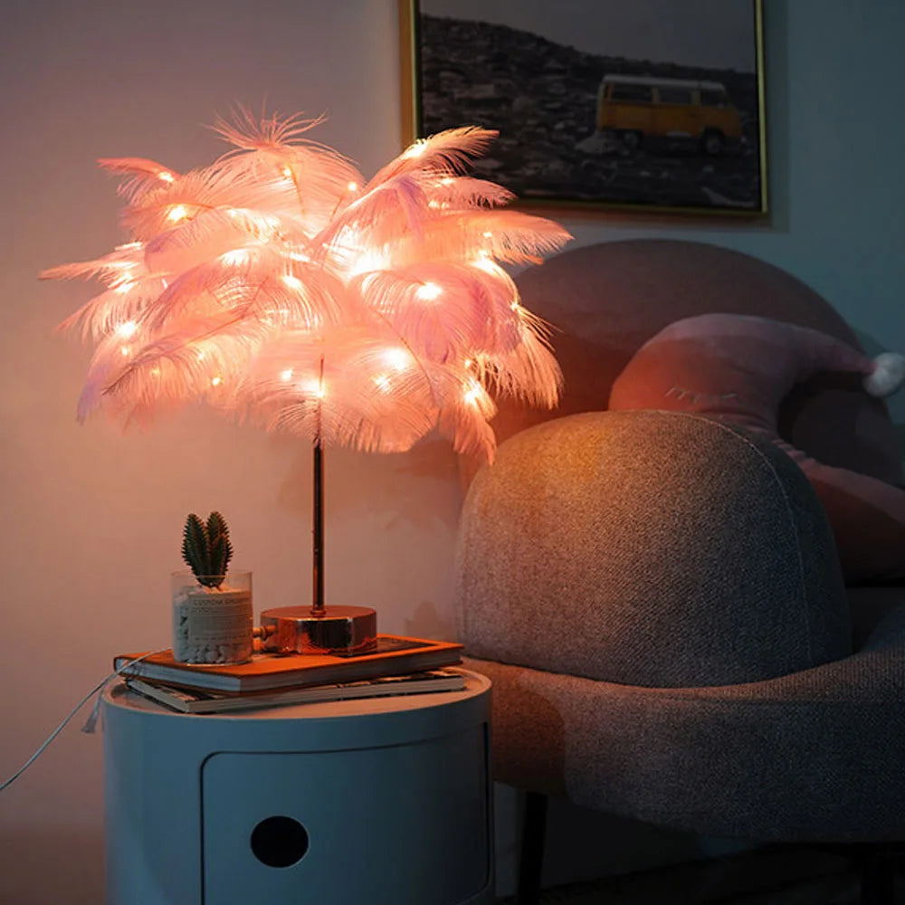 Touch Control Table Feather Lamp