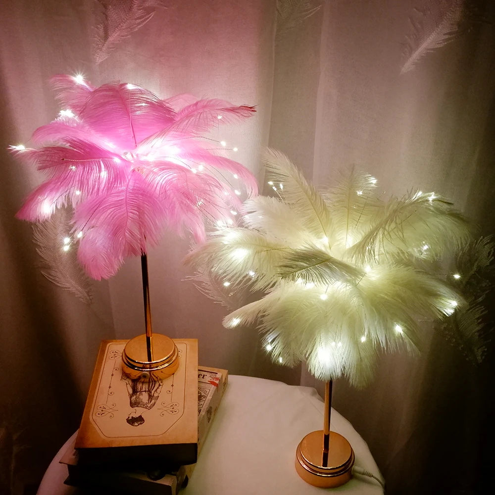 Touch Control Table Feather Lamp