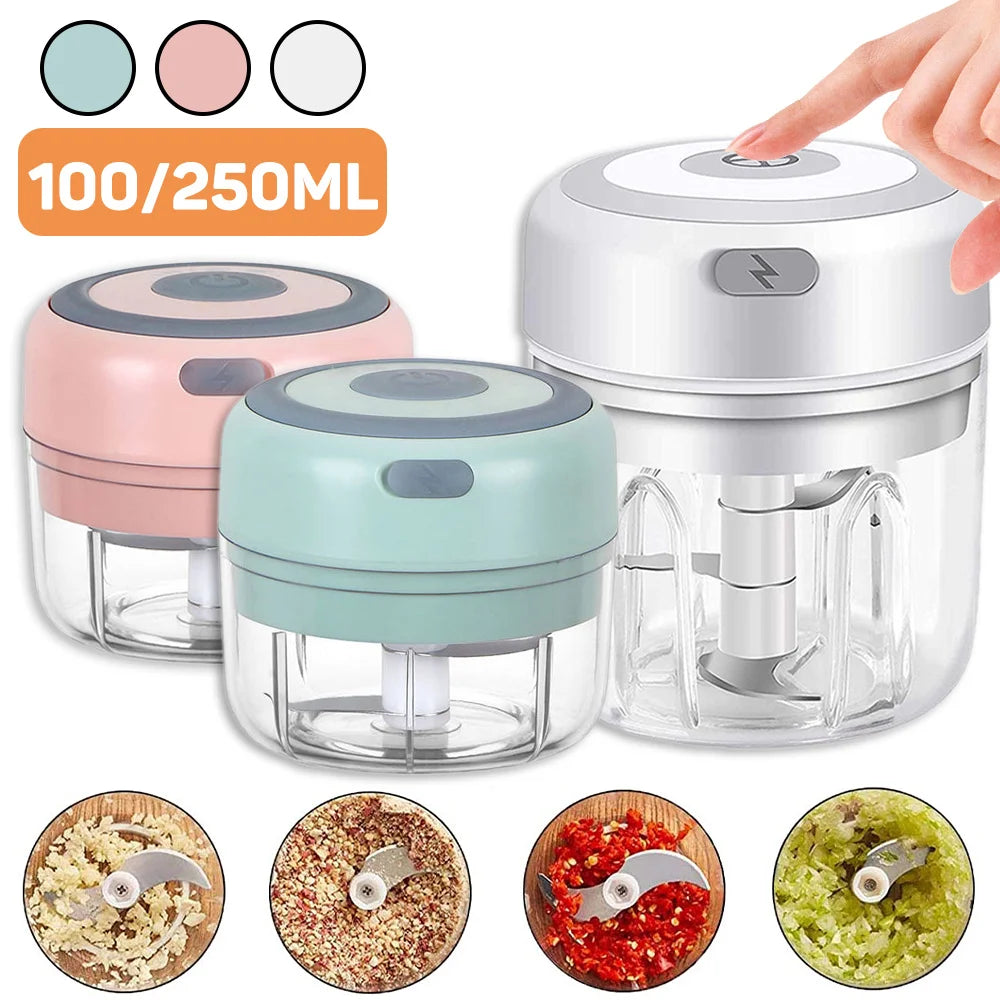 Electric Mini Food Chopper and Garlic Masher - Portable USB Meat Grinder and Vegetable Cutter for Kitchen Use