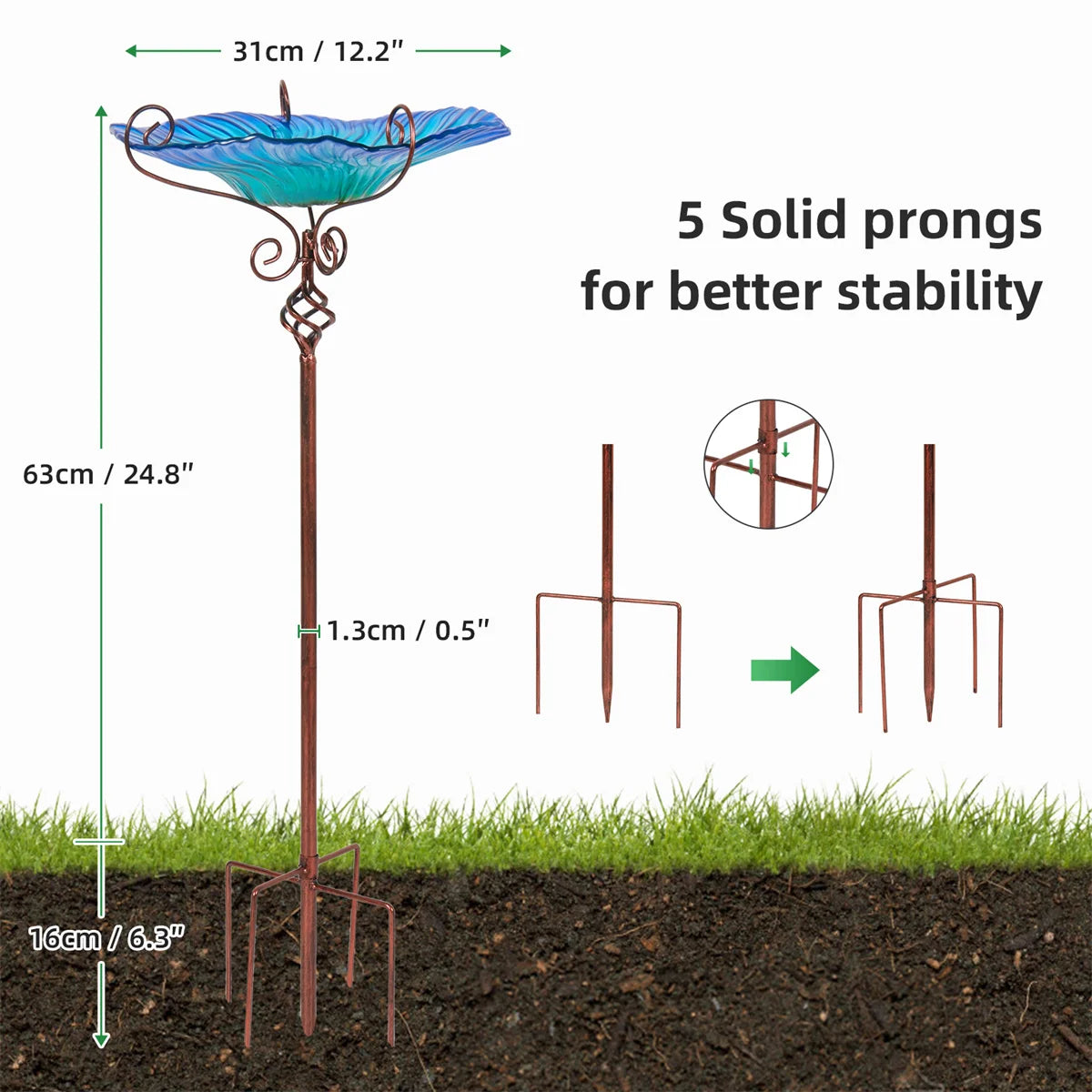 Height Flower Glass Bird Bath Garden