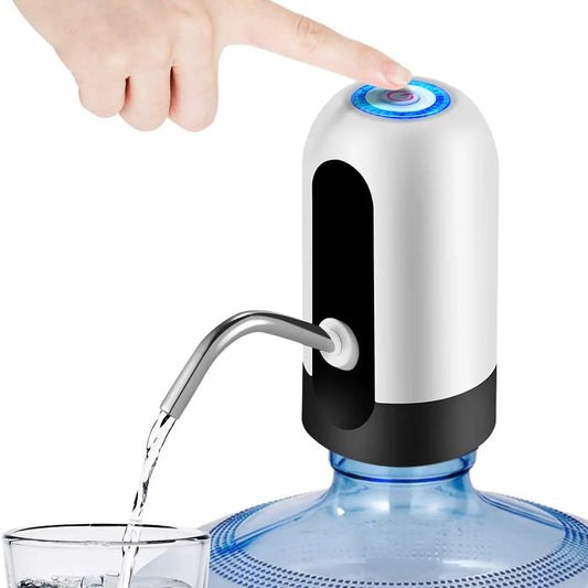 USB rechargeable water bottle pump with a sleek design, automatic dispensing, and a convenient spout for easy water access from large bottles