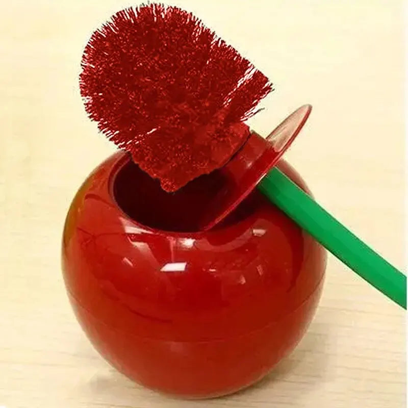 Red Cherry-Shaped Toilet Brush and Holder Set - Creative Bathroom Accessory