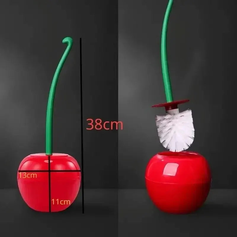 Red Cherry-Shaped Toilet Brush and Holder Set - Creative Bathroom Accessory