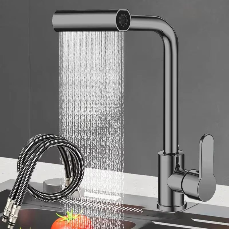 Stainless Steel 360° Rotating Waterfall Kitchen Faucet with Hot and Cold Water Mixer