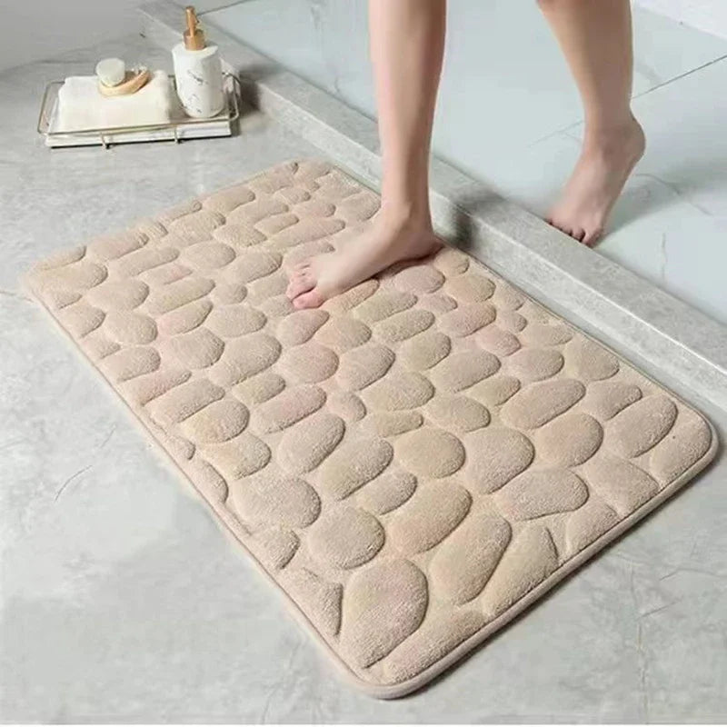 3D Cobblestone Embossed Non-Slip Bathroom Mat - Absorbent, Machine Washable, Quick Drying Door Floor Carpet