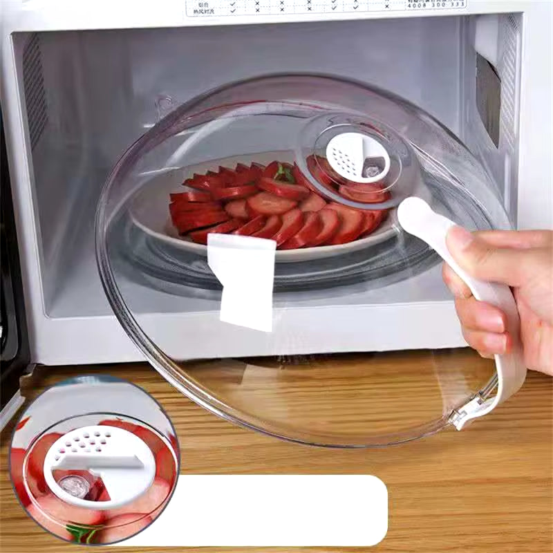 Microwave Food Splash Guard with Handle - Transparent Oven Heating Cover for Plates and Cooking Utensils