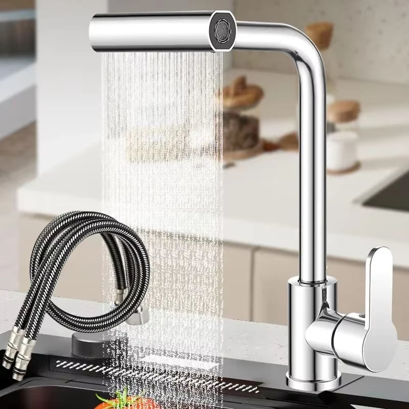 Stainless Steel 360° Rotating Waterfall Kitchen Faucet with Hot and Cold Water Mixer