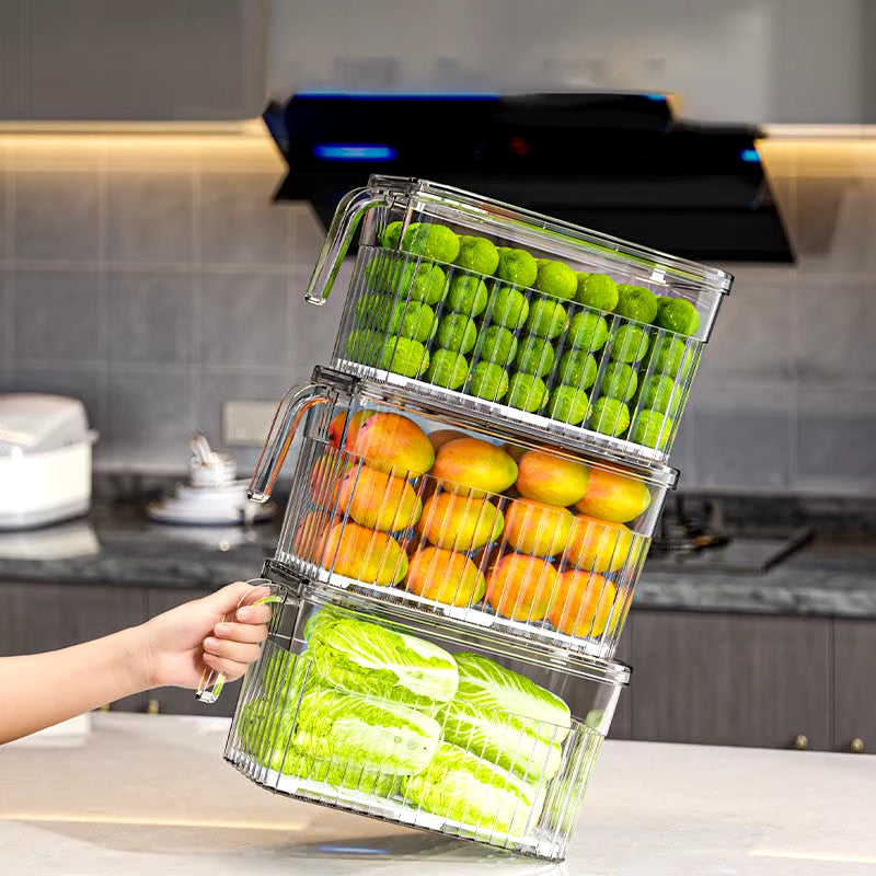 Refrigerator Storage Containers for Fresh Produce - Vegetable and Fruit Drain Basket Organizer for Pantry and Kitchen