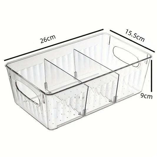 Clear Plastic Refrigerator Organizer Bin with Divider for Food Storage - Versatile Fridge, Freezer, and Pantry Organizer