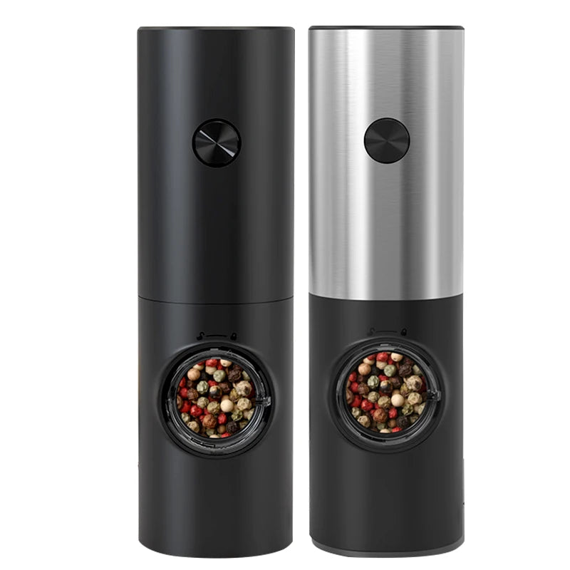 Electric Automatic Pepper and Salt Grinder Set with Base, Battery-Powered, LED Light, and Adjustable Coarseness - Kitchen Essential