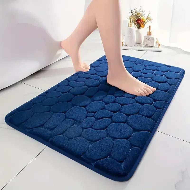 3D Cobblestone Embossed Non-Slip Bathroom Mat - Absorbent, Machine Washable, Quick Drying Door Floor Carpet